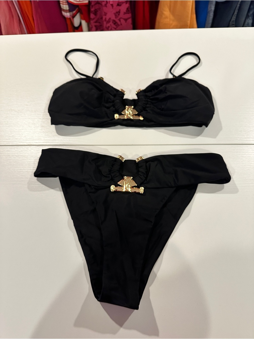Fashion Nova Black Bikini with Gold Accents